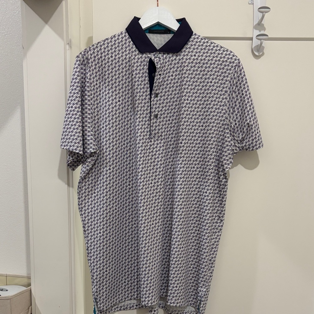 Greyson Navy and White Patterned Polo Shirt